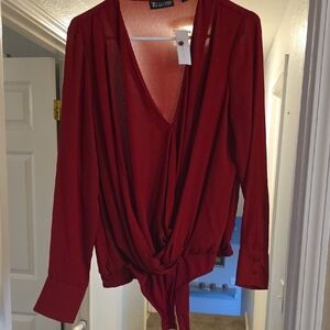 New York & Company Rich Red Draped Bodysuit